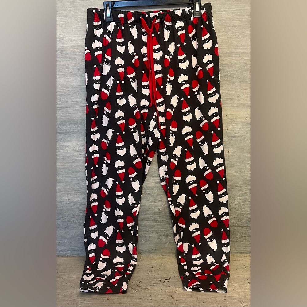 Night Zone Men’s Gray Santa Hat Beard Pajama‎ Pants Medium Like New